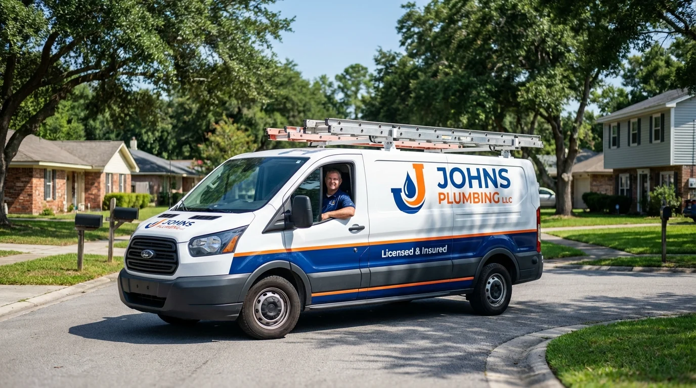 Johns Plumbing LLC service van in Lake Pleasant, NY