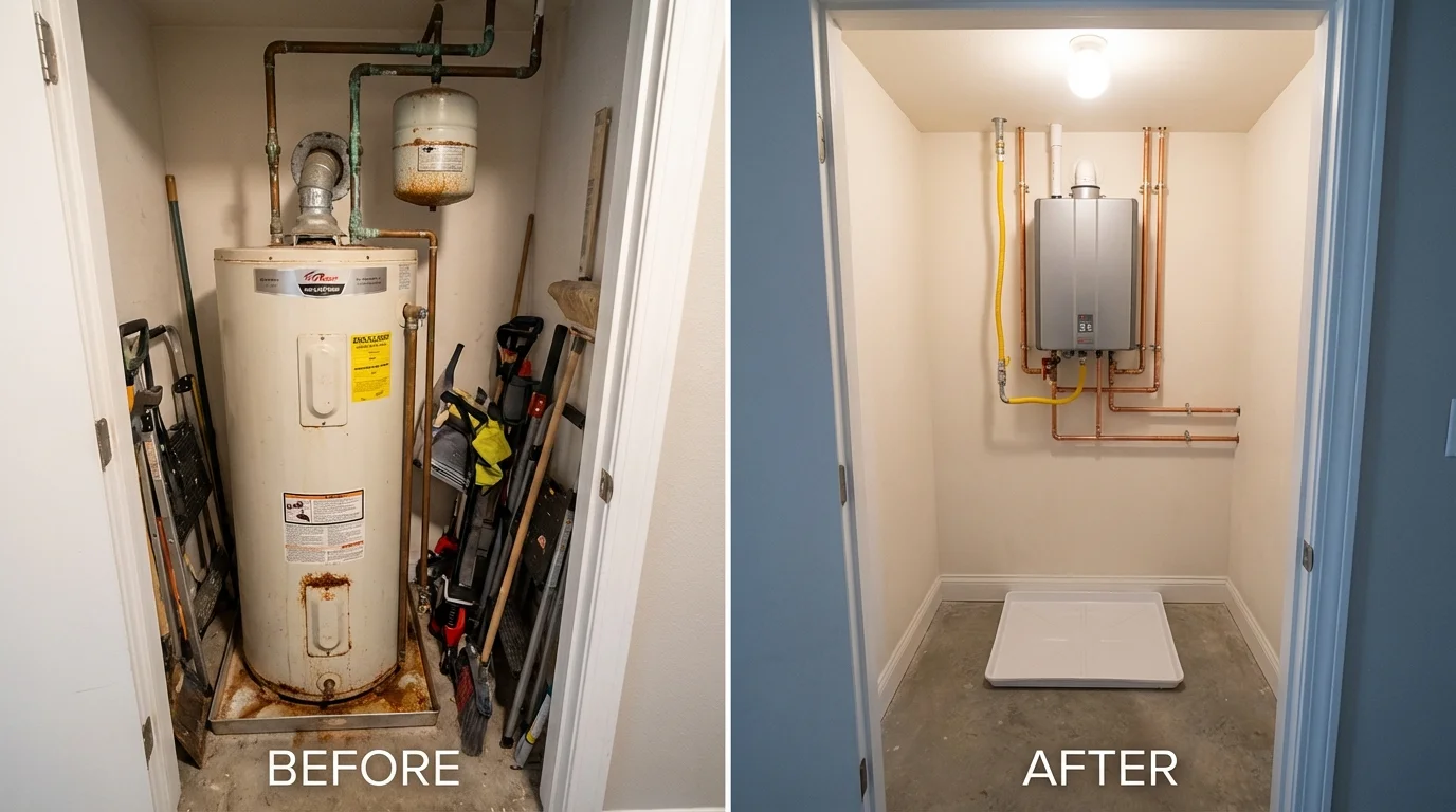 Tank water heater versus wall-mounted tankless unit comparison for Lake Pleasant, NY homeowners